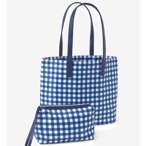 NWT Tote and Zipper Pouch Set Blue Gingham New